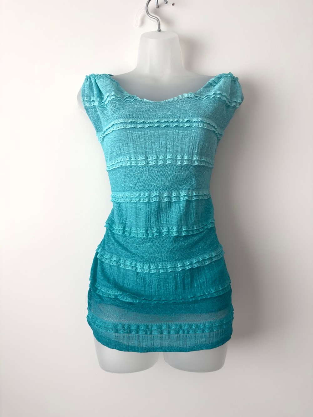 y2k ruffle lace beachy aqua blue teal top